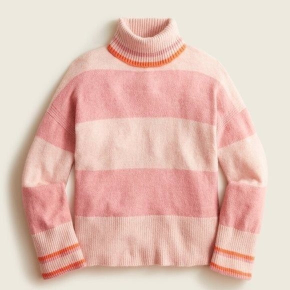 J. Crew Sweaters - J. Crew Striped Turtleneck Sweater in Supersoft Yarn Pale Pink Peony Size M NWT